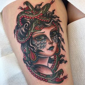 Medusa via instagram kimanh_n #medusa #snake #serpent #mythological #girlhead #colorful #traditional #kimanh