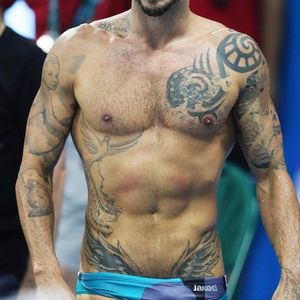 Frederick Bousquet and his wings. #rio2016 #olympics #olympictattoos #rio2016tattoos #tattooedathletes #frederickbousquet