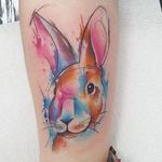 Rabbit Watercolor Tattoo by Josie Sexton #Watercolor #WatercolorTattoo #WatercolorTattoos #WatercolorArtists #WatercolorDesigns #WatercolorInspiration #JosieSexton