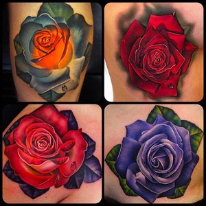 Colorful Roses Tattoo by Andrés Acosta @Acostattoo #AndrésAcosta #Acostattoo #Rose #Rosetattoo #Rosetattoos #Austin