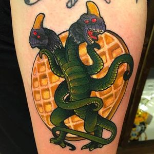 Demogorgon and waffle tattoo by Chase Martines @Chase_tattoos #StrangerThings #Netflix #tvshow #tvseries #demogorgon