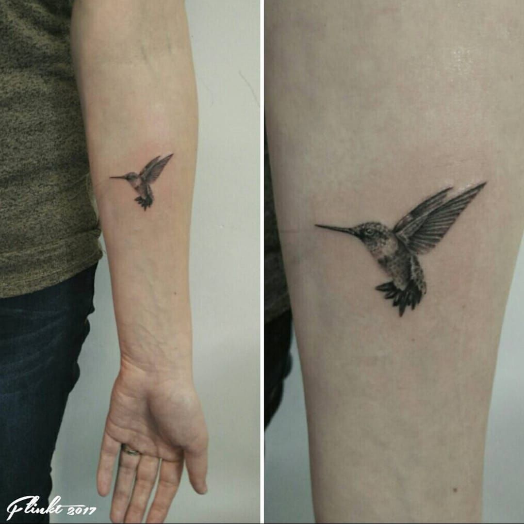 Microrealistic hummingbird tattoo on the inner