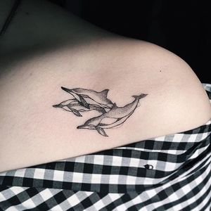 Dolphin Tattoo by Hanki Park #dolphin #contemporary #contemporaryart #illustrative #linework #fineline #korean #koreantattooer #HankiPark