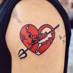 Lil Devil by Woo Loves You #WoohyunHeo #Woolovesyou #color #devil #heart #demon #trident #spear #red #love #evil #cute #tattoooftheday