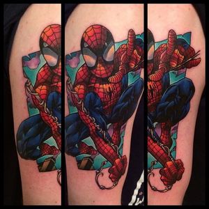 Superhero tattoo by Andy Walker. #Spiderman #marvel #comic #superhero #movie #film #AndyWalker