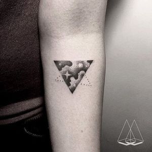 Galaxy/geometric tattoo by Mentat Gamze. #MentatGamze #Turkish #Turkey #tattooartist #microtattoo #conceptual #geometric #galaxy #triangle