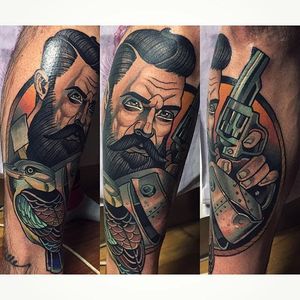 Ned Kelly Tattoo by Alex Dörfler #NedKelly #NedKellyTattoo #OutlawTattoo #FolkloreTattoos #AustralianTattoos #AlexDorfler