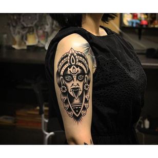 Blackwork Kali Tattoo by Alexandr Baharevich #BlackworkKali #Kali #KaliTattoo #BlackworkTattoos #Hindu #HinduTattoos #AlexandrBaharevich