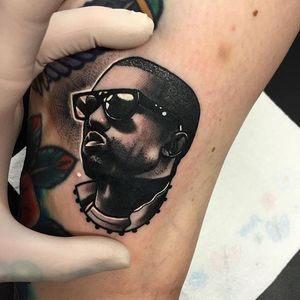 Kanye West Tattoo by Gibbo #kanyewest #portrait #miniatureportrait #hiphop #music #popculture #miniature #Gibbo