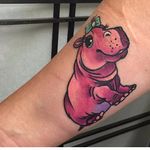 Pink hippopotamus tattoo by Dolly Tattoos. #hippopotamus #hippo #pink #pastel #cute #DollyTattoos
