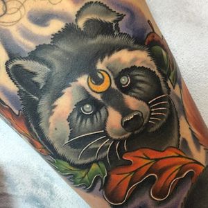 Undead Raccoon Tattoo by Benji Harris #raccoon #neotraditional #neotraditionalartist #color #traditional #BenjiHarris