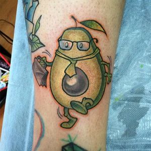 This avocado is all about getting down to business. Tattoo by Kate Holt. #neotraditional #avocado #fruit #funny #KateHolt