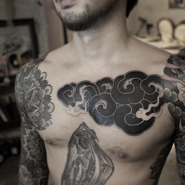 japanese cloud tattoo chest