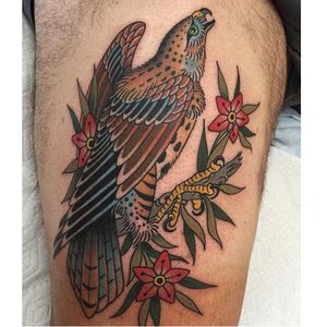 Traditional Hawk Tattoo by Dean Denney #Hawk #TraditionalHawk #BirdTattoo #TraditionalBird #DeanDenney