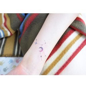 Constellations by Banul (via IG-tattooist_banul) #constellation #pastel #moon #space #delicate #tiny #Banul