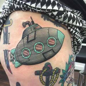 Cool sub tattoo by Casey Swod (via IG -- houseofink_jctn) #caseysword #submarine #submarinetattoo