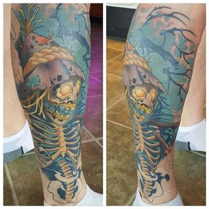 Skeleton zombie tattoo by Mitchel Von Trapp @Mitchelmonster #Mitchelvontrapp #Newschool #Fantasy #AtomicZombietattoo #Skeleton #Zombie