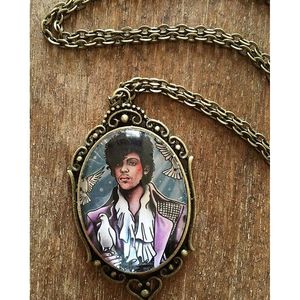 Prince custom necklace by Quyen Dinh. #QuyenDinh #parlortattooprint #flash #tattooflash #paintings #flashpaintings #traditional #popculture #artist #prince #purplerain #singer #musician #icon