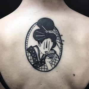 Blackwork ukiyo-e tattoo by Wookssan. #Wookssan #blackwork #tears #ukiyoe #woman #crying #SangwookLee #WookSang