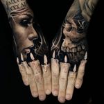 Literally the best tattoo by Jak Connolly #JakConnolly #blackandgrey #besttattoos #portrait #lady #face #skull #lips #candles #light #handpiece #matchingtattoos #surreal #smoke #hyperrealism #realism #realistic #tattoooftheday