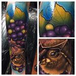 Color realism fruit bat tattoo by Yogi Barrett. #realism #colorrealism #bat #fruitbat #YogiBarrett