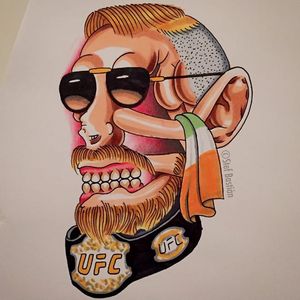 Surreal UFC tattoo skull head design by Stef Bastiàn #StefBastiàn #stefbastian #skull #ufc #fighting #funny #tattooflash