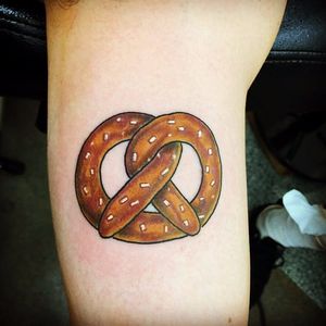 Pretzel Tattoo by Jimi's Tattoo #pretzel #foodtattoo #traditional #JimisTattoo