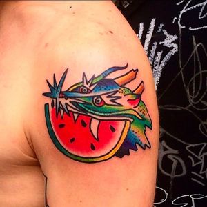 Dragon Watermelon Tattoo by Knarly Gav @KnarlyGav #KnarlyGav #Watermelon #WatermelonTattoo #Fruit