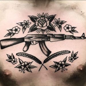 Don't forget to one-tap with this AK by Paolo Ferrara (IG—paoloferraratattoo). #AK47 #blackwork #CounterStrike #CSGO #PaoloFerrara #traditional