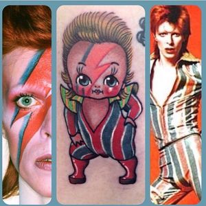 Cute Ziggy Stardust Kewpie Tattoo by Stacey Martin @Staceymartintattoos #StaceyMartin #ZiggyStardust #DavidBowie #Kewpie #Neotraditional