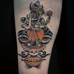 A depiction of Ganesha by Shaun Bailey (IG—bailey_tattooer). #dark #Ganesha #ShaunBailey #traditional