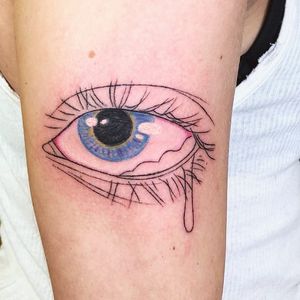 Illustrative eye tattoo by Ruff Enough #RuffEnough #eyetattoos #linework #illustrative #color #eye #eyelashes