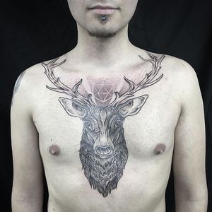 Dotwork Tattoo by Jason Corbett #dotwork #stag #deer #antlers #blackwork #geometric #contemporary #JasonCorbett