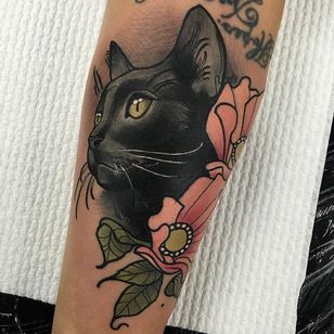Gato negro vía instagram TimTavaria #neotradicional #romantic #color #cat #blackcat #TimTavaria