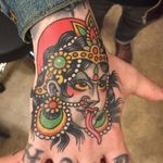 Kali throwing shade by Gordon Combs #GordonCombs #traditional #color #Hindu #Kali #Goddess #jewelry #crown #tattoooftheday