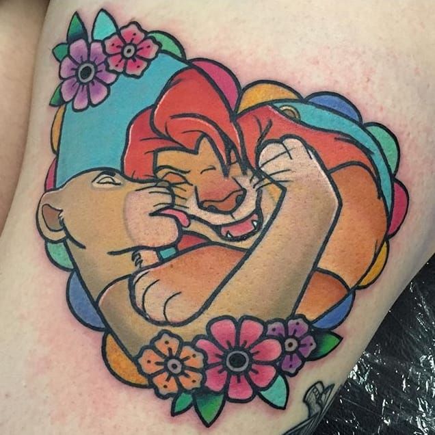 Nala and Simba by Shell Valentine (via IG-shell_valentine_tattoo). #disney....