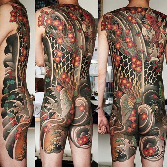 Black n grey japanese bodysuit in progress   Roddy McLean Tattooer