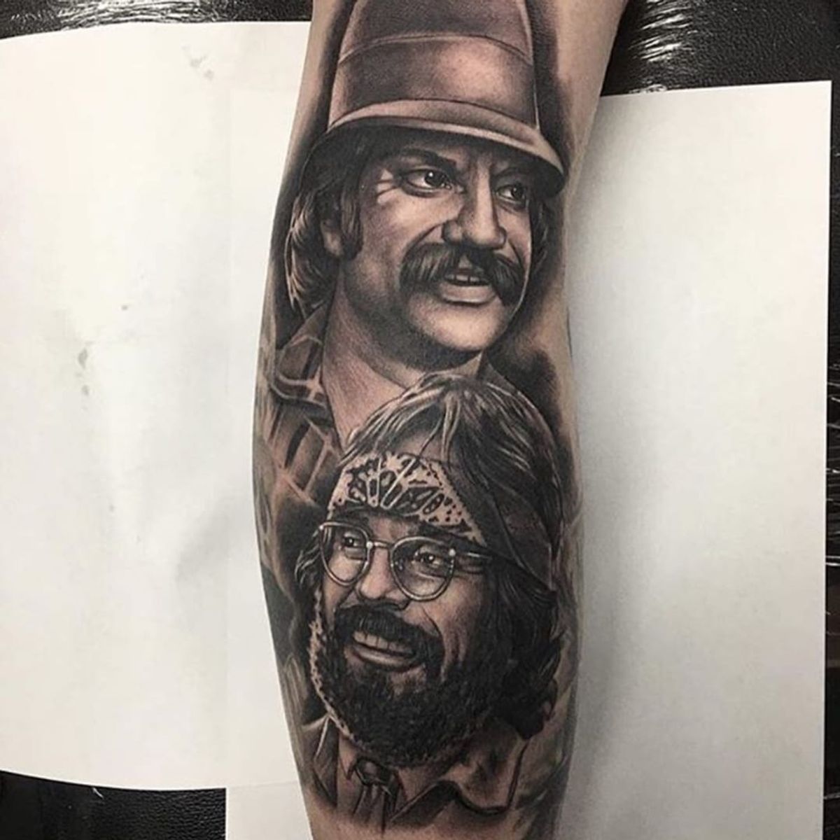 Tattoo uploaded by Ross Howerton • A black and grey portrait of Cheech