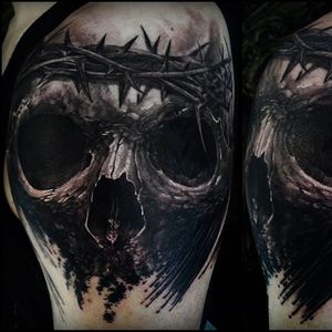 Skull tattoo by Nicko Metalink #NickoMetalink #blackandgrey #horror #skull