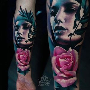 Girl Rose Tattoo by Alex Pancho #realism #colorrealism #realistictattoo #abstractrealism #realistictattoos #AlexPancho