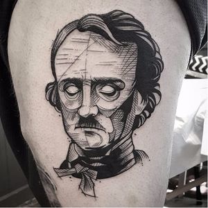 Rad Edgar Allan Poe tattoo by Cutty Bage #CuttyBage #sketch #sketchstyle #blackwork #EdgarAllanPoe
