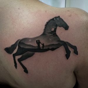 Double exposure horse tattoo #horsetattoo #doublexposuretattoo ##blackandgreytattoos #GabrielePais