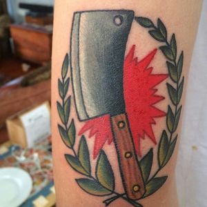 Cleaver Tattoo by Matt Deleo #cleaver #knife #knifetattoos #butcher #MattDeleo