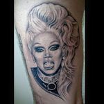 Great RuPaul tattoo by Tamar Thorn #RuPaul #TamarThorn #blackandgrey #portrait #portraittattoo #dragqueen