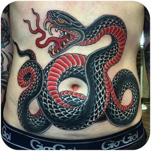 Snake Tattoo by Ben Siebert #Snake #SnakeTattoo #StomachTattoos #StomachTattoo #Stomach #BenSiebert