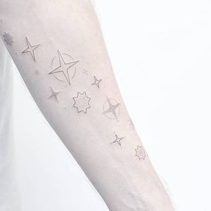 Star tattoos by Lindsay April. #star #constellation #dotwork #pointillism #subtle #LindsayApril
