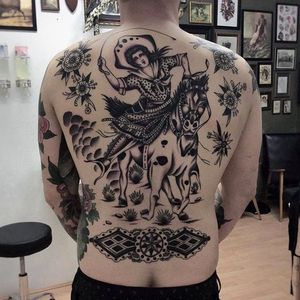 Beautiful Back Lady Tattoo by Todd #Toddtattooer #Black #Traditional #Lady #Lyon #France #mercibonsoir #Rodeo