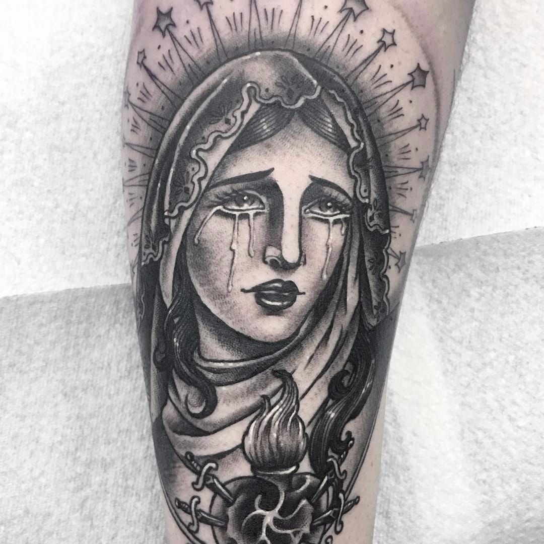 Crying Virgin Mary on the ribs Booking  Tattoos by Edwin  Facebook