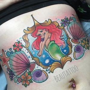 “The Little Mermaid” tattoo by Beau Redman. #BeauRedman #popculture #Disney #childhood #film #thelittlemermaid #ariel #disneyprincess