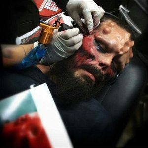 Henry Rodriguez having his face tattooed to look like the Red Skull (IG—therealredskull). #bodymodification #HenryRodriguez #Marvel #RedSkull #TheRealRedSkull